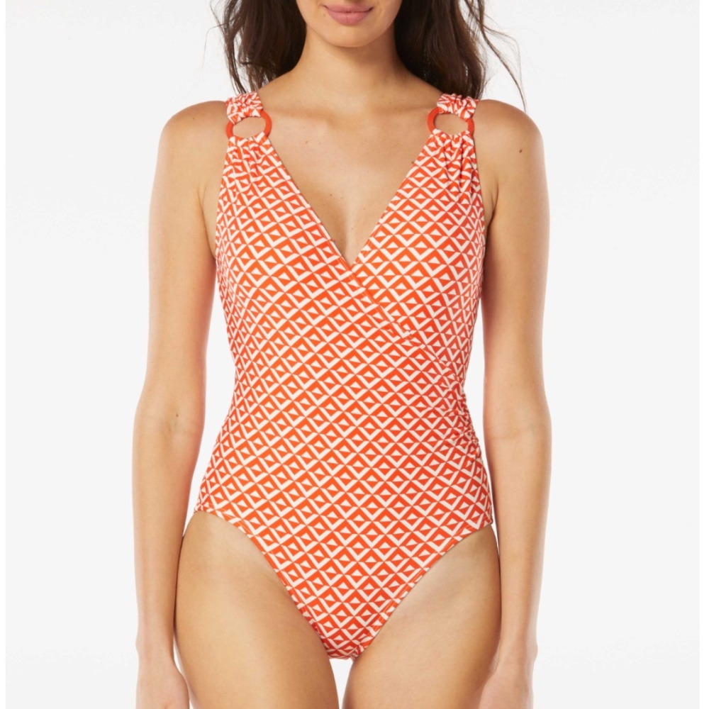 Carmen Marc Valvo - V-neck Surplus one piece swimsuit in Papaya, Size 8 NWT